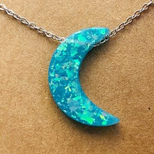 Opal moon necklace Light blue